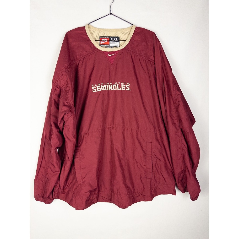 VTG Nike Team Florida State Seminoles FSU Windbreaker Pullover 2XL Red Swoosh